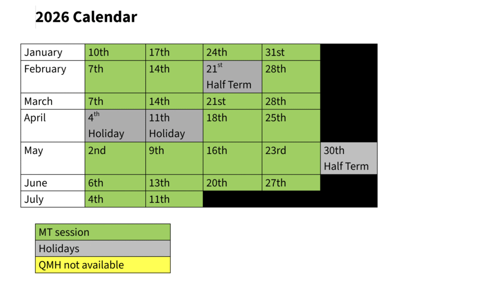 2026 Ealing Music Therapy Saturday Service Calendar